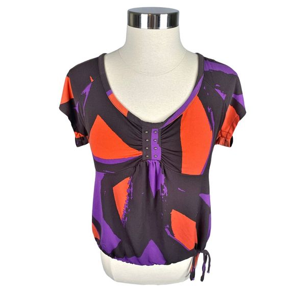 Worthington Stretch Purple & Orange Side Tie Blouse - Size Medium - Picture 4 of 6